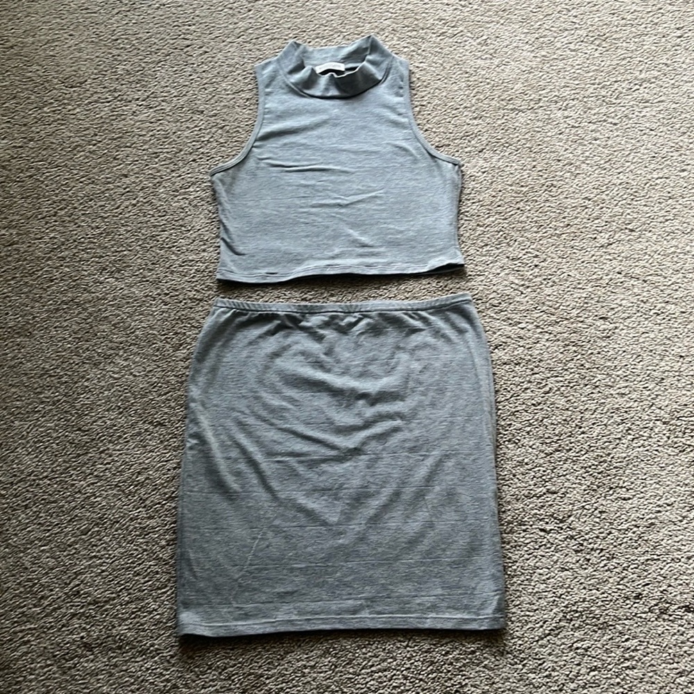 Bodycon mock neck top and skirt set